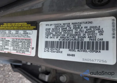 2004 Toyota Camry Xle z USA, uszkodzony, nr VIN 4T1BE32K24U802120